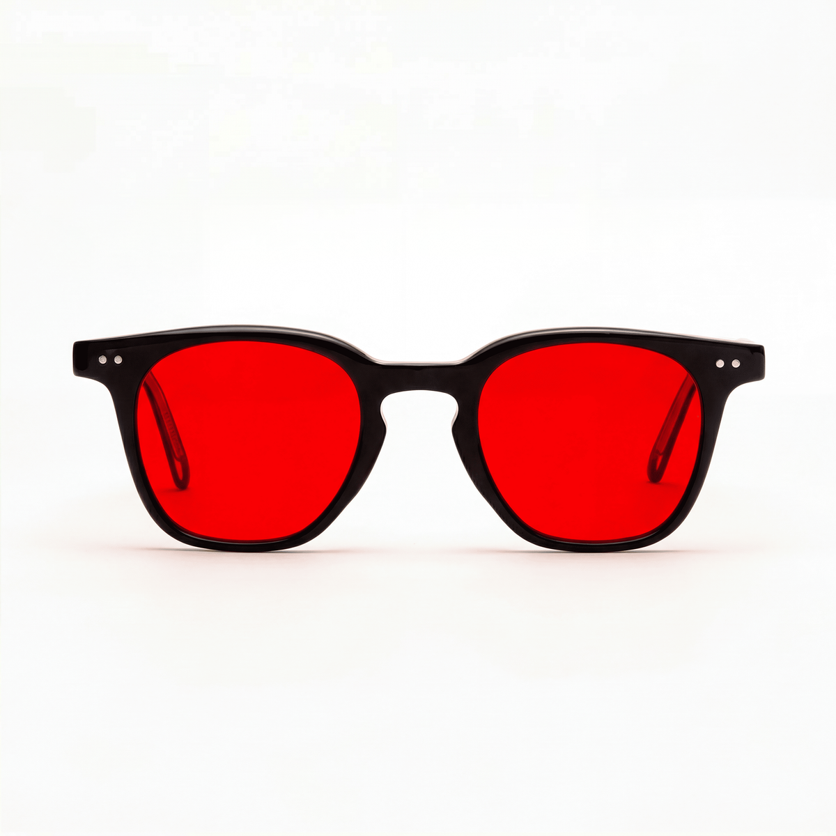 Gafas Da Vinci – lentes rojas, montura negra, vista frontal