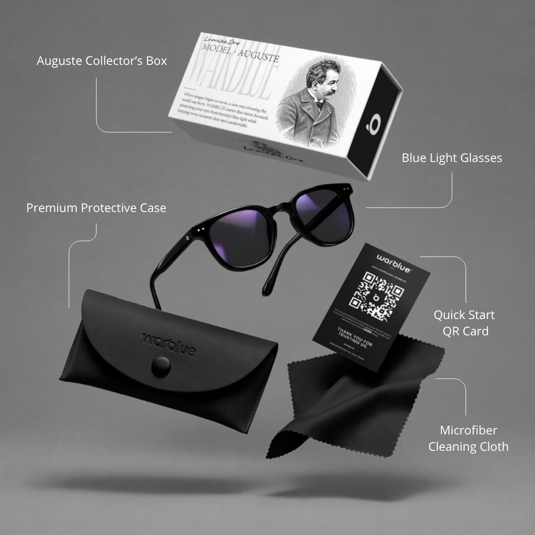 Collector's Box de Auguste con estuche protector, tarjeta QR y gamuza de microfibra – montura negra