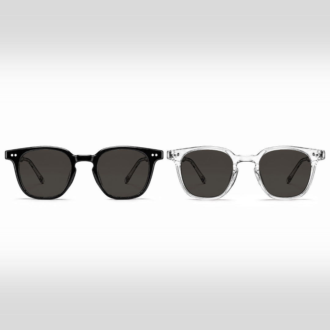 Auguste Dúo – gafas de sol con lentes gris oscuro, monturas en negro y Crystal transparente