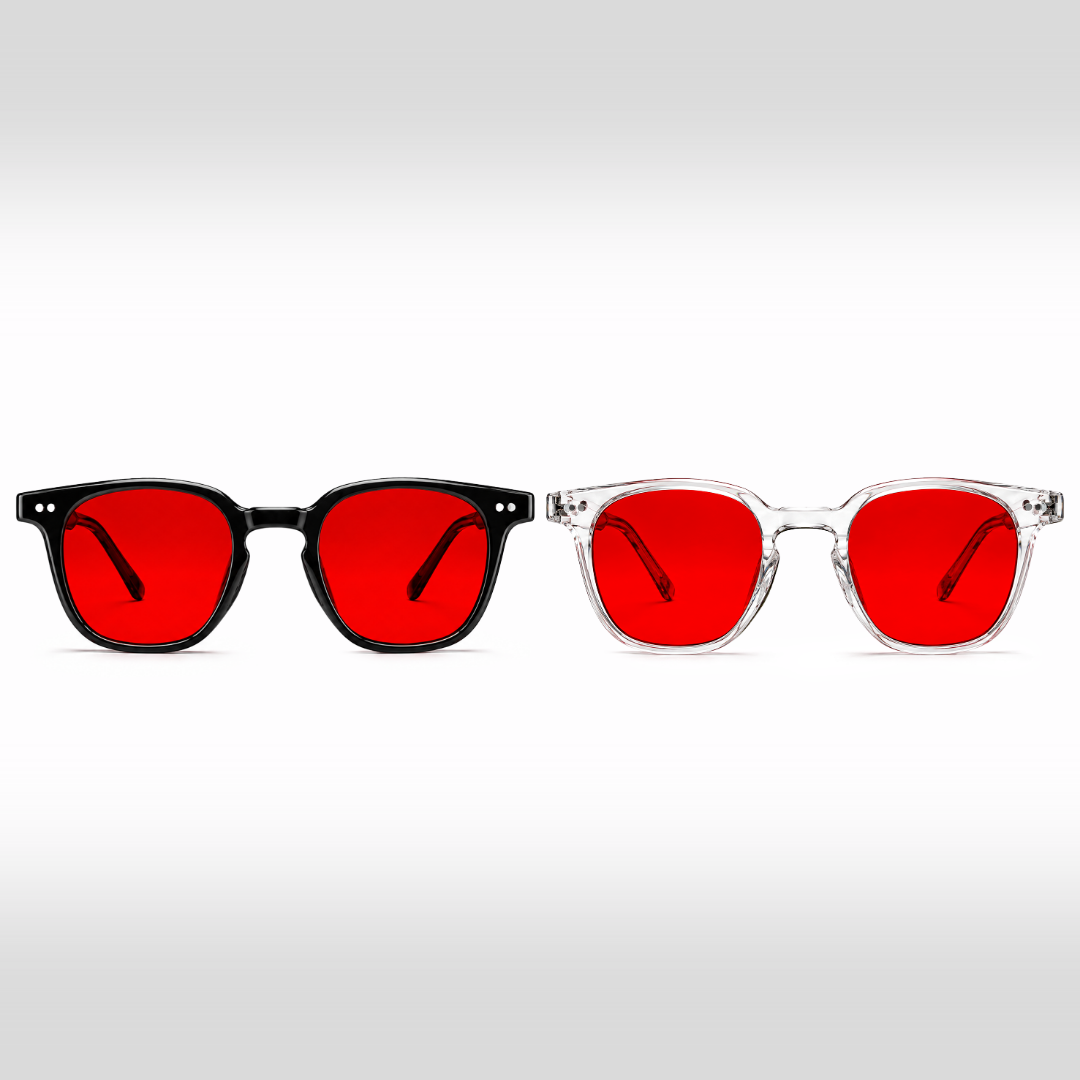Da Vinci Dúo – gafas de luz azul con lentes rojas, monturas en negro y Crystal transparente