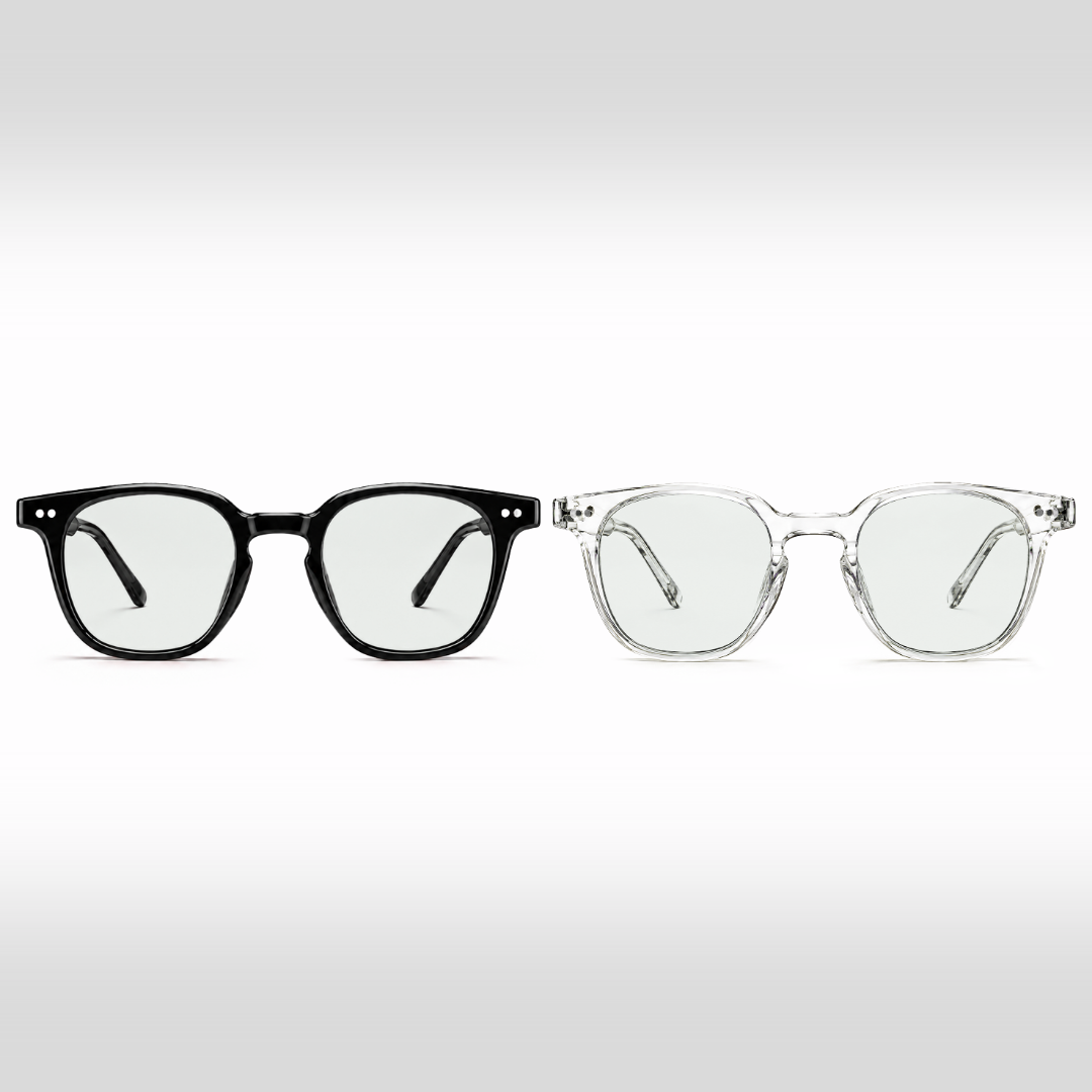 Edison Dúo – gafas de luz azul con lentes transparentes, monturas en negro y Crystal transparente