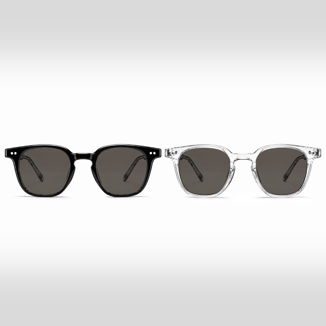 Louis Dúo – gafas de sol con lentes gris claro, monturas en negro y Crystal transparente