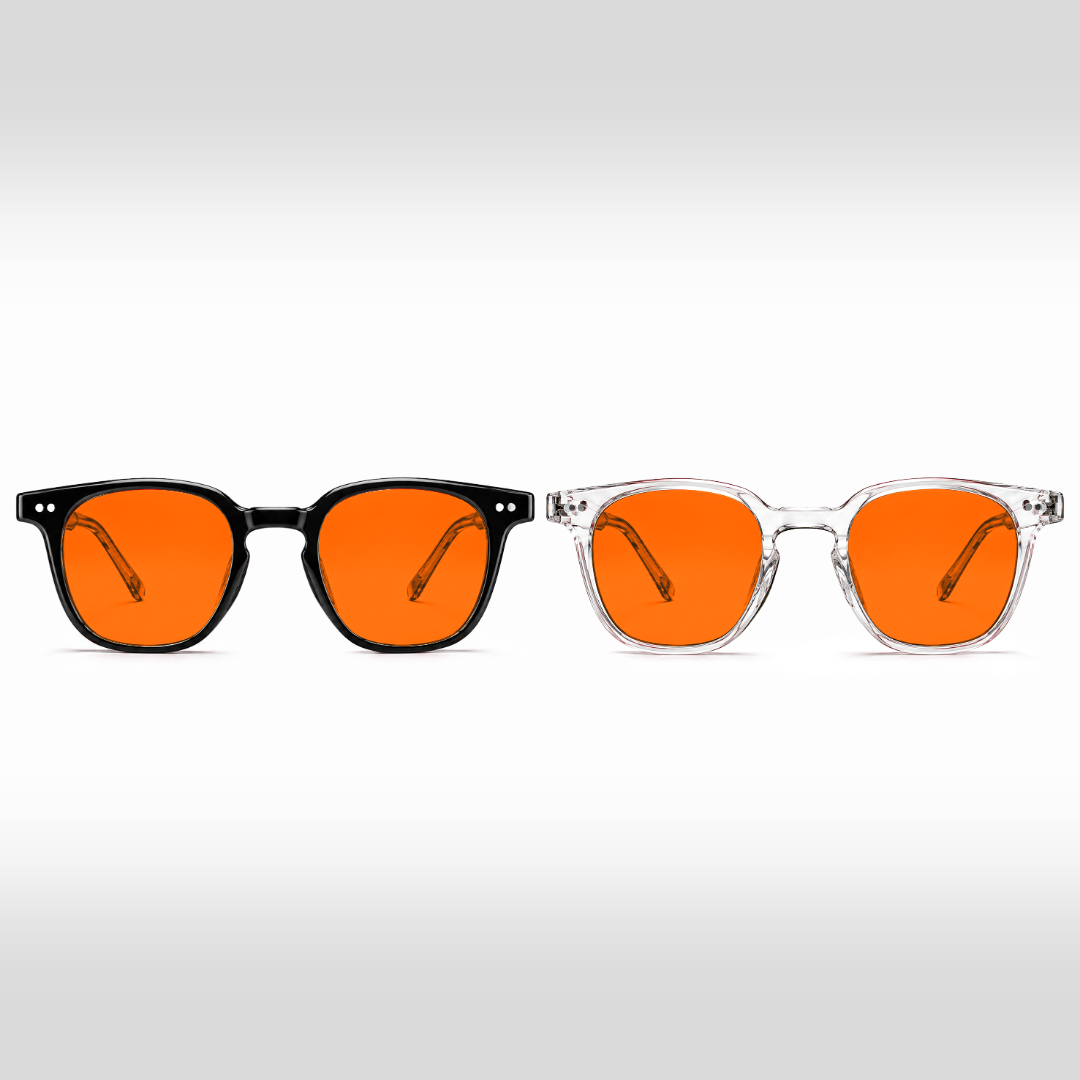 Newton Dúo – gafas de luz azul con lentes naranjas, monturas en negro y Crystal transparente