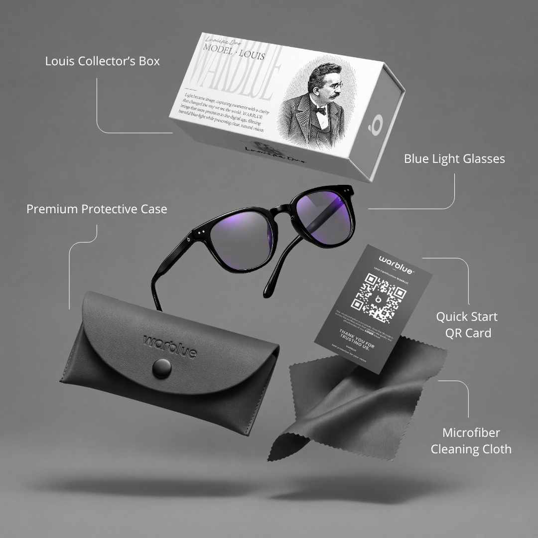 Collector's Box de Louis con estuche protector, tarjeta QR y gamuza de microfibra – montura negra