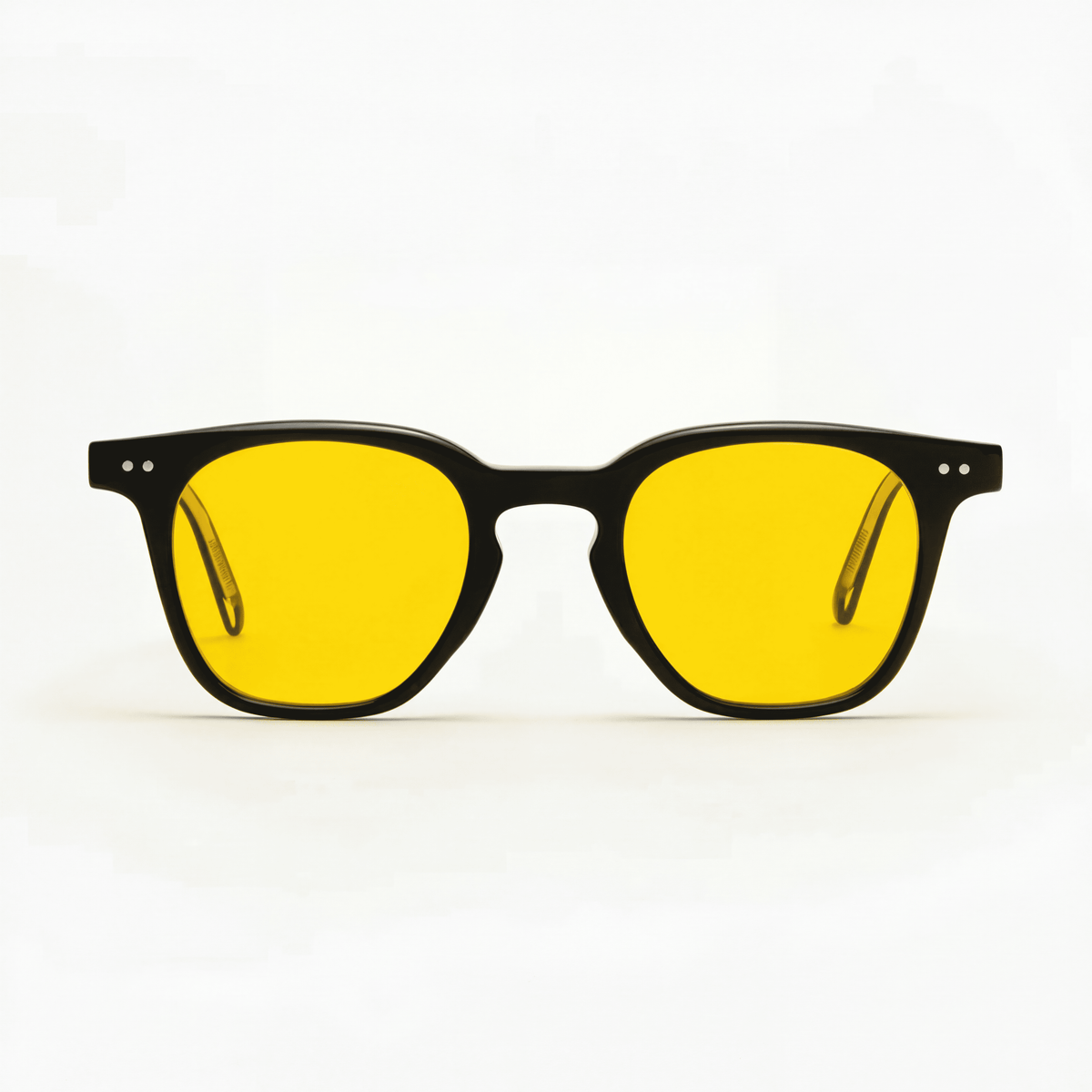 Gafas Galileo – lentes amarillas, montura negra, vista frontal
