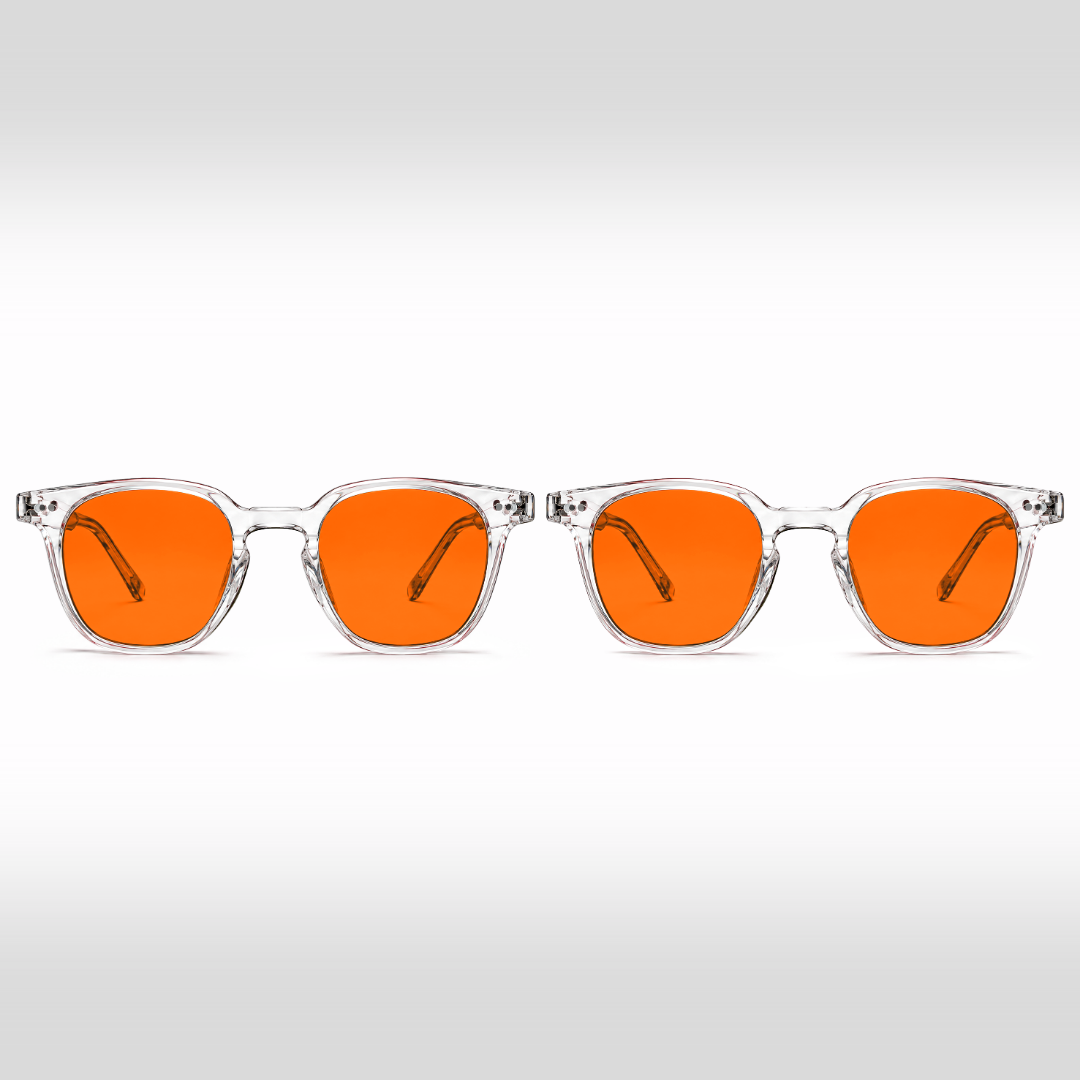 Pack Alta Exposición Crystal – dos gafas Newton con lentes naranjas y monturas Crystal transparentes