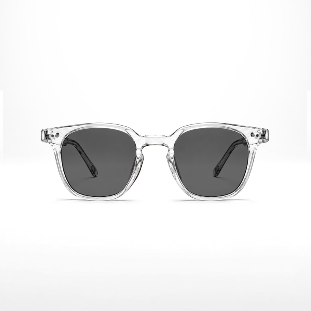 Gafas de sol Louis Crystal – lentes gris claro, montura Crystal transparente, vista frontal