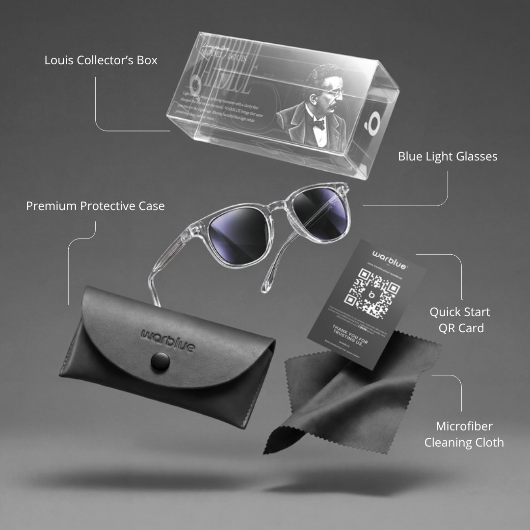 Caja de coleccionista Louis con estuche protector, tarjeta QR y paño de microfibra – montura Crystal